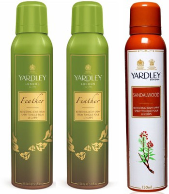

Yardley London Feather & Sandal Body Spray - For Women(450 ml, Pack of 3)