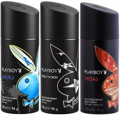 

Playboy Hollywood, Malibu, Vegas Body Spray - For Men(450 ml, Pack of 3)