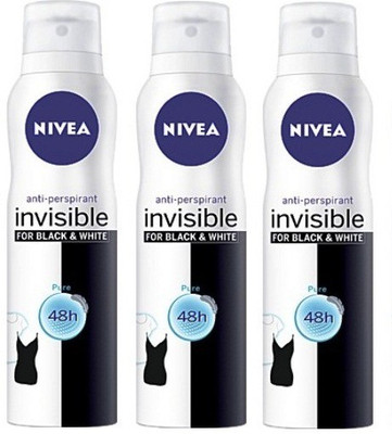 

Nivea Anti-Perspirant Invisible White Protection Pure 48h Anti Yellowing ( Pack of 3) Deodorant Spray - For Men & Women(150 ml, Pack of 3)
