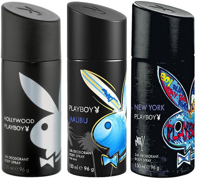 

Play Boy Malibu Hollywood Newyork Body Spray - For Men(450 ml, Pack of 3)