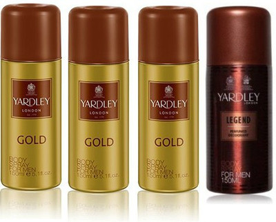 

Yardley London Gold & Legend Body Spray - For Men(600 ml, Pack of 4)
