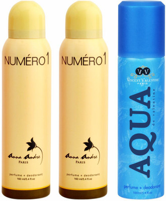 

Vincent Valentine Paris Numero 1 & Aqua De Valentine Body Spray - For Men & Women(480 ml, Pack of 3)