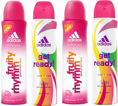 

ADIDAS Fruity Rhythm & Get Ready Deodorant Spray - For Women(150 ml, Pack of 4)