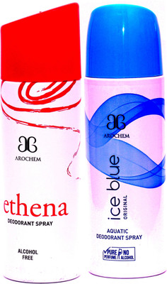 

Arochem Ethena Ice Blue Deodorant Spray - For Men & Women(400 ml, Pack of 2)