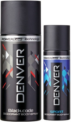 

Denver Deo Black Code 150 Ml & Sports Nano 50 ml Deodorant Spray - For Men(200 ml, Pack of 2)