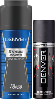 

Denver Extreme Deo Endurance 150 Ml & Black Code Nano 50 ml Deodorant Spray - For Men(150 ml, Pack of 2)