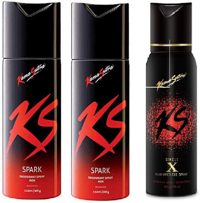 

KamaSutra Spark pack 2 with Single X Deo Deodorant Spray - For Men(420 ml, Pack of 3)