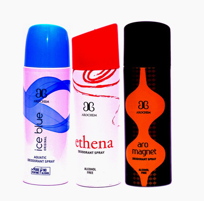

Arochem Combo Ice Blue Ethena Magnet Deodorant Spray - For Men & Women(600 ml, Pack of 3)