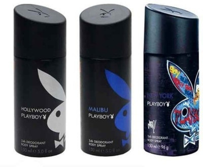 Playboy hollywood new york and malibu Deodorant Spray - For Men(450 ml, Pack of 3) available at flipkart for Rs.548