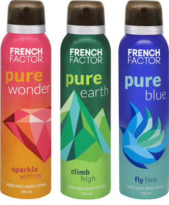 

French Factor Pure Wonder Earth Blue Perfume Body Spray - For Women(450 ml, Pack of 3)