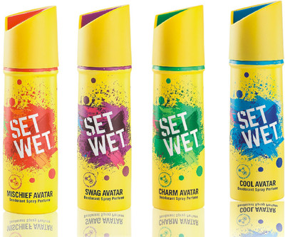 

Set Wet Mischief, Swag, Charm, and Cool Avatar Deodorant Spray - For Men(150 ml, Pack of 4)