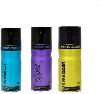 

Provogue Power Play, Swagger & Seductive Appeal Deodorant Spray - For Men & Women(450 ml, Pack of 3)