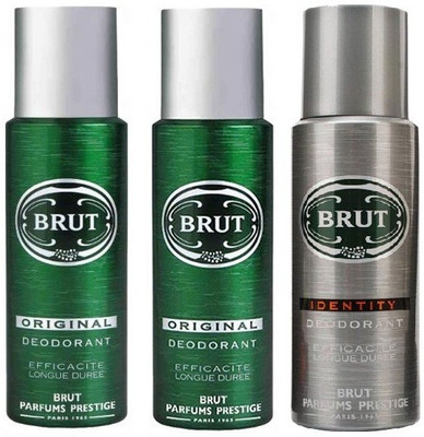 

Brut 2 Original & 1 Identity Body Spray - For Men(200 ml, Pack of 3)
