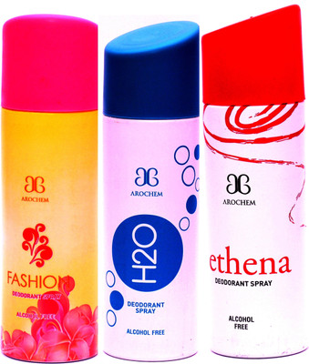 

Arochem Combo Fashion H2O Ethena Deodorant Spray - For Men & Women(600 ml, Pack of 3)