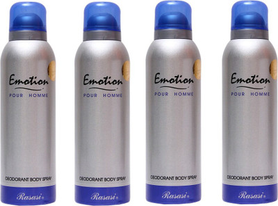 

Rasasi emotion Deodorant Spray - For Men(600 ml, Pack of 4)