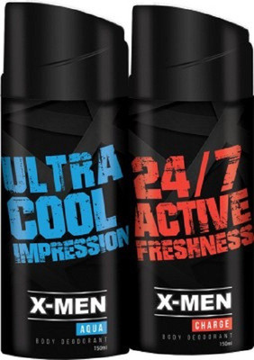 

X-Men Ultra Cool Impression & 24/7 Active Freshness Deodorant Spray - For Men(100 g, Pack of 2)