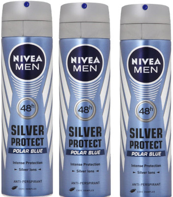 

Nivea Men 48h Silver Protect Polar BLue Anti-Perspirant ( Pack of 3 ) Deodorant Spray - For Men(150 ml, Pack of 3)