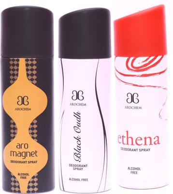 

Arochem Combo Magnet Black Oudh Ethena Deodorant Spray - For Men & Women(600 ml, Pack of 3)