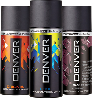 

Denver Original, Cool and Rage Deo Combo (Pack of 3) Deodorant Spray - For Men(450 ml, Pack of 3)
