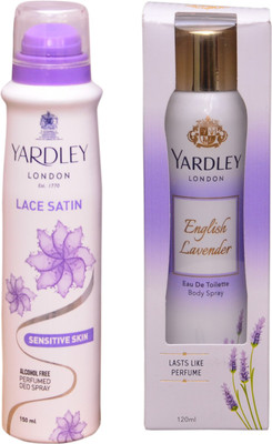 

Yardley London LACE SATIN::ENGLISH LAVENDER Perfume Body Spray - For Women(270 ml, Pack of 2)