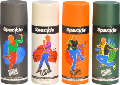 

Sparkle Dark, Flirt, Flame & Game Combo Offer (Set of 4) Deodorant Spray - For Men(150 ml, Pack of 4)