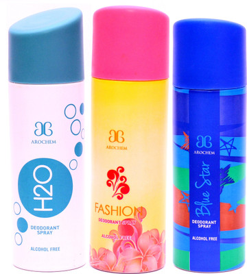 

Arochem Combo H2O Fashion Blue Star Deodorant Spray - For Men & Women(600 ml, Pack of 3)