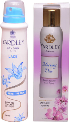 Yardley London LACE::MORNING DEW Perfume Body Spray - For Women(270 ml, Pack of 2)
