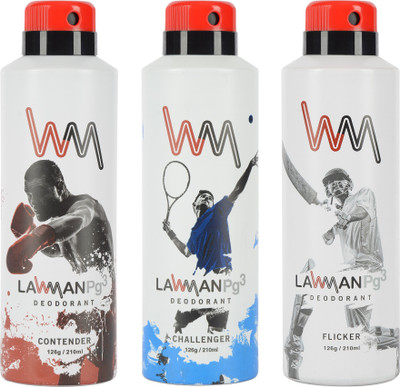 

LAWMAN PG3 Contender , Challenger, Flicker Deodorant Spray - For Men(210 ml, Pack of 3)