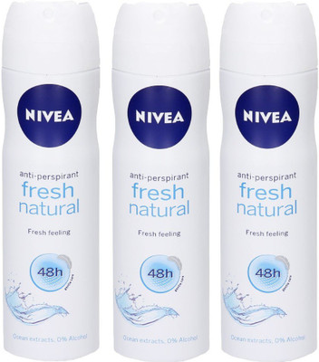 

Nivea Anti-Perspirant Fresh Natural Feeling 48h Gentel care ( Pack of 3 ) Deodorant Spray - For Men & Women(150 ml, Pack of 3)