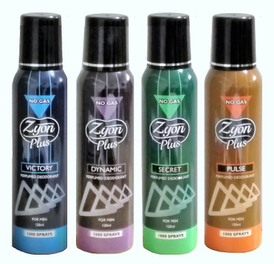 

Zyon Plus No Gas Perfume Body Spray - For Men(120 ml, Pack of 4)