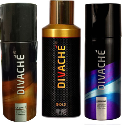 

Divache La opale, Gold, mid night Body Spray - For Men(150 ml, Pack of 3)