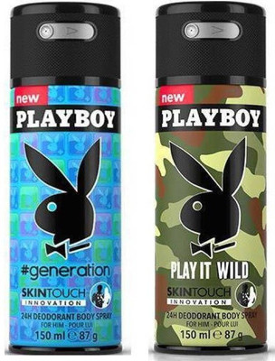 Playboy Generation and Play It Wild Deodorant Spray - For Men(300 ml, Pack of 2)