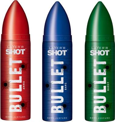 

Layer'r Shot Bullet Ammo, Bang, Burst Body Spray - For Men(360 ml, Pack of 3)