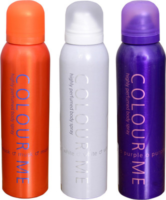 

Colour Me 1 MUSK::1 WHITE::1 PURPLE DEO Deodorant Spray - For Men(300 g, Pack of 3)