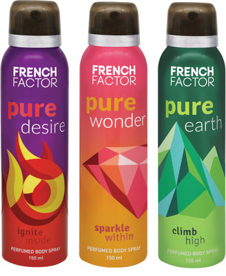 

French Factor Pure Earth Pure Desire Pure Wonder Perfume Body Spray - For Women(150 ml, Pack of 3)