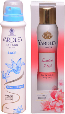 

Yardley London LACE::LONDON MIST Perfume Body Spray - For Women(270 ml, Pack of 2)