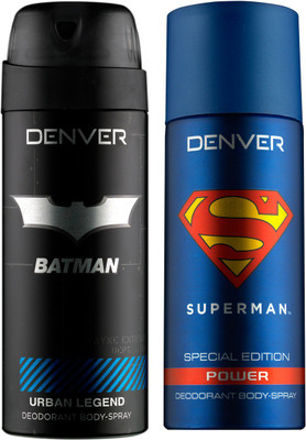 

Denver Batman Urban Legend and Superman Power (Pack of 2) Deodorant Spray - For Men(300 ml, Pack of 2)