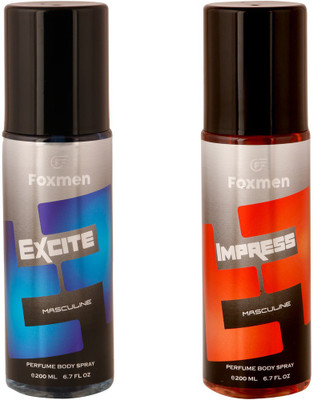 

Foxmen Excite-Impress Perfume Body Spray - For Men(200 ml, Pack of 2)