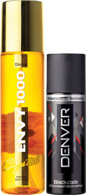 

Envy 1000 Divine Crystal Deo 135 Ml & Black Code Nano 50 ml Deodorant Spray - For Women(135 ml, Pack of 2)
