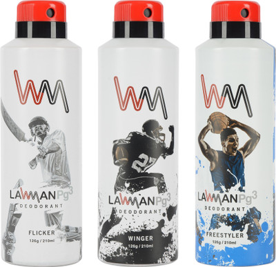 

LAWMAN PG3 Flicker, Winger, Freestyler Deodorant Spray - For Men(210 ml, Pack of 3)