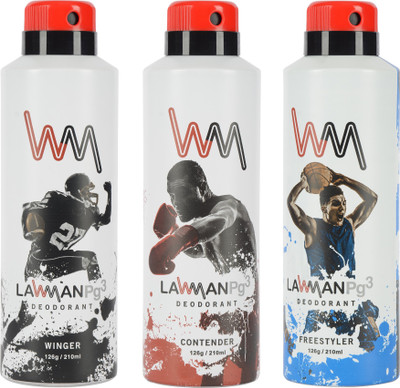 

LAWMAN PG3 Winger, Contender, Freestyler Deodorant Spray - For Men(210 ml, Pack of 3)