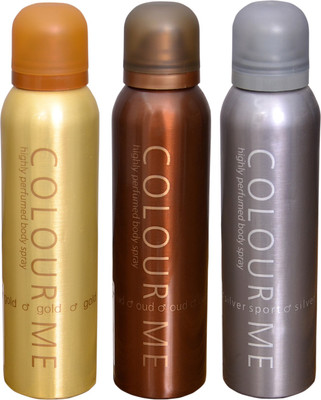 

Colour Me 1 HOMME GOLD::1 OUDH::1 SILVER SPORT DEO Deodorant Spray - For Men(300 g, Pack of 3)