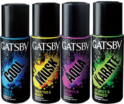 

Gatsby combo musk cool karate and aqua Deodorant Spray - For Men(600 ml, Pack of 4)