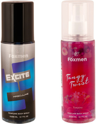 

Foxmen Excite-Tangy Twist Perfume Body Spray - For Men & Women(200 ml, Pack of 2)