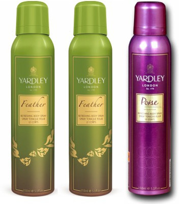 

Yardley London Feather & Poise Body Spray - For Women(450 ml, Pack of 3)
