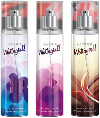 

Layer wattagirl Vanila Twist, Secret Crush,Mystic Island Deodorant Spray - For Women(390 ml, Pack of 3)
