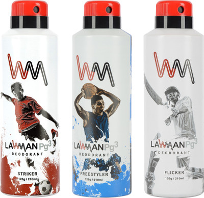

LAWMAN PG3 Striker, Freestyler, Flicker Deodorant Spray - For Men(210 ml, Pack of 3)
