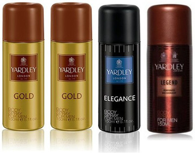 

Yardley London Gold & Elegance & Legend Body Spray - For Men(600 ml, Pack of 4)