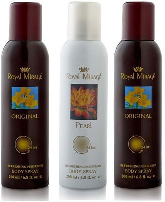 

Royal Mirage 3 Royal Mirage (2 Original & 1 Pearl) Deodorant Spray - For Men(150 ml, Pack of 3)
