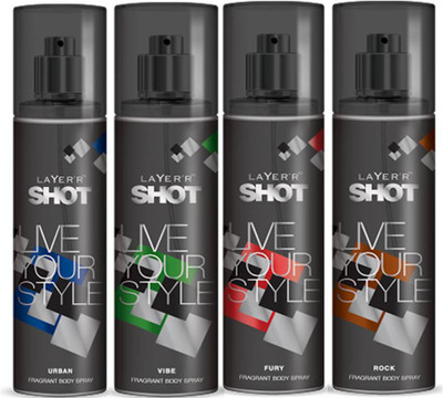 

Layer'r Shot Urban,Vive, Fury , Rock Fragrance Body Spray Deodorant Spray - For Men(135 ml, Pack of 4)